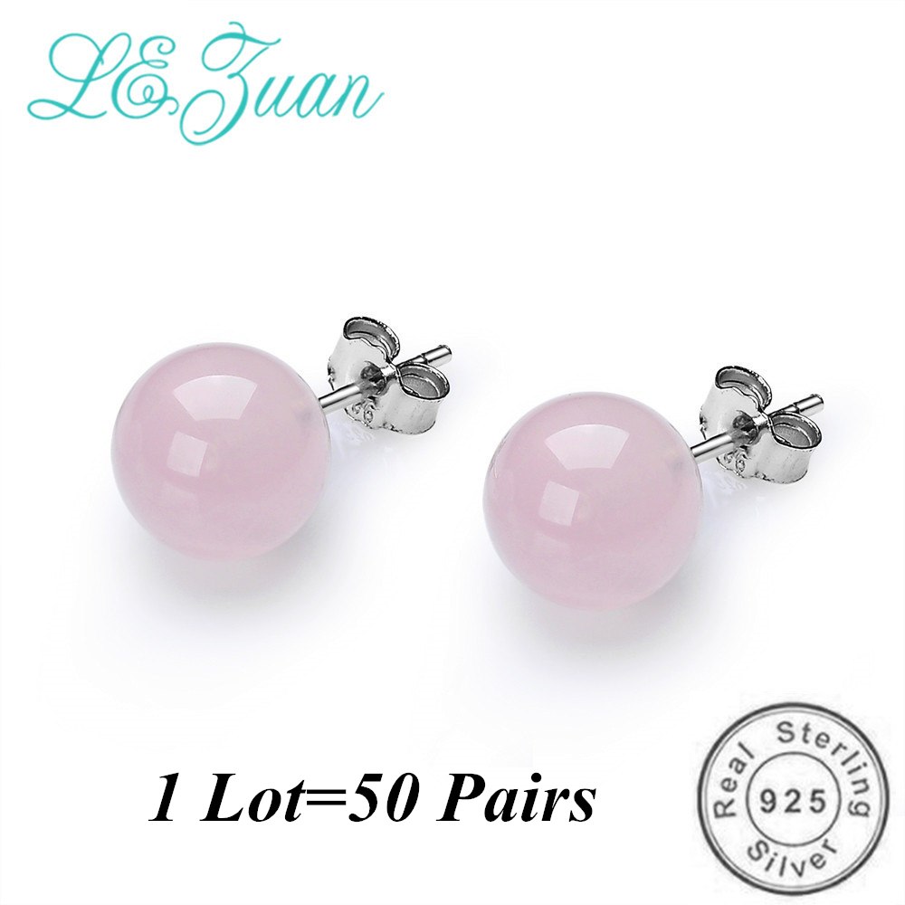 Lamp;zuan Real 925 Sterling Silver 7.6CT Natural Rose Quartz Earrings for Women Pink Stone Stud Earrings Jewelry Pack Wholesale