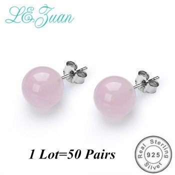 Lamp;zuan Real 925 Sterling Silver 7.6CT Natural Rose Quartz Earrings for Women Pink Stone Stud Earrings Jewelry Pack Wholesale