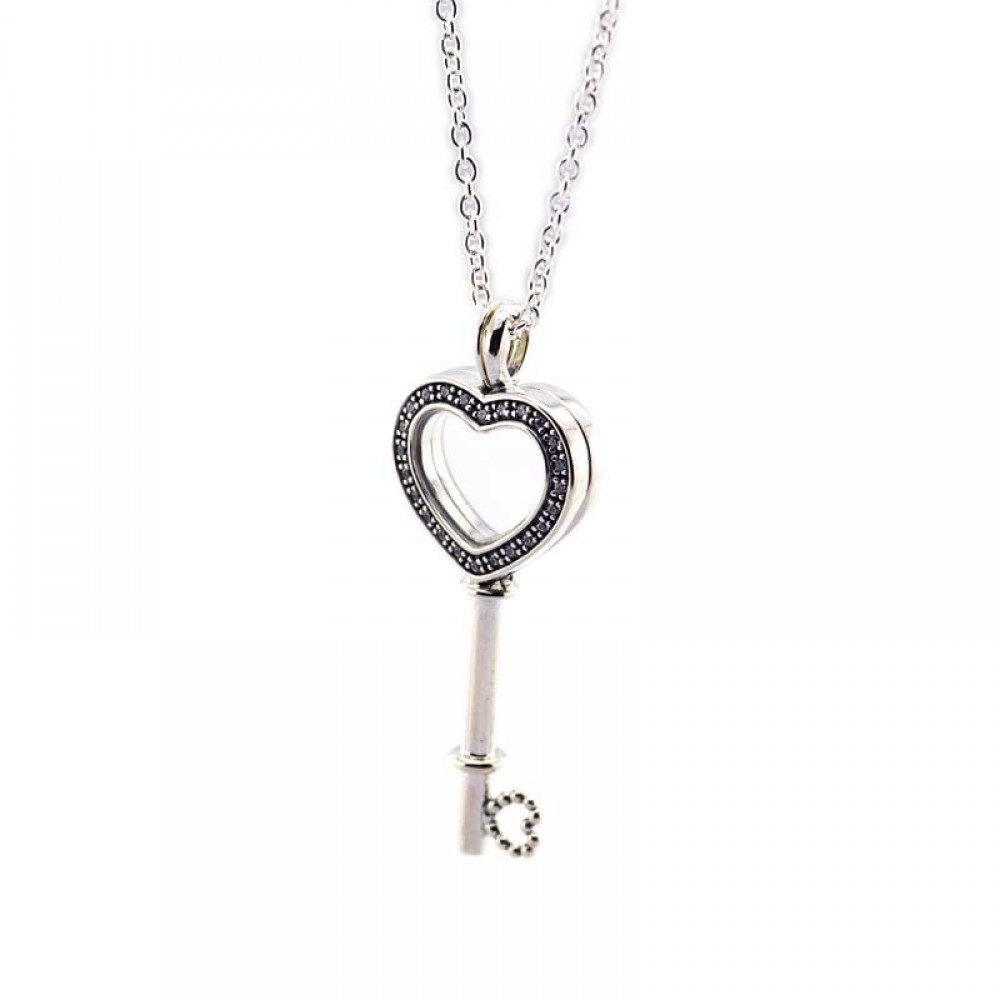 Pendant necklaces amp; pendants Floating Locket Heart Key Necklace Clear CZ 925 STERLING SILVER JEWELRY choker christmas gift