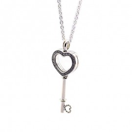 Pendant necklaces amp; pendants Floating Locket Heart Key Necklace Clear CZ 925 STERLING SILVER JEWELRY choker christmas gift