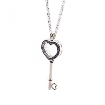 Pendant necklaces amp; pendants Floating Locket Heart Key Necklace Clear CZ 925 STERLING SILVER JEWELRY choker christmas gift