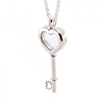 Pendant necklaces amp; pendants Floating Locket Heart Key Necklace Clear CZ 925 STERLING SILVER JEWELRY choker christmas gift