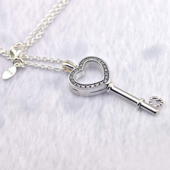 Pendant necklaces amp; pendants Floating Locket Heart Key Necklace Clear CZ 925 STERLING SILVER JEWELRY choker christmas gift