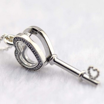 Pendant necklaces amp; pendants Floating Locket Heart Key Necklace Clear CZ 925 STERLING SILVER JEWELRY choker christmas gift