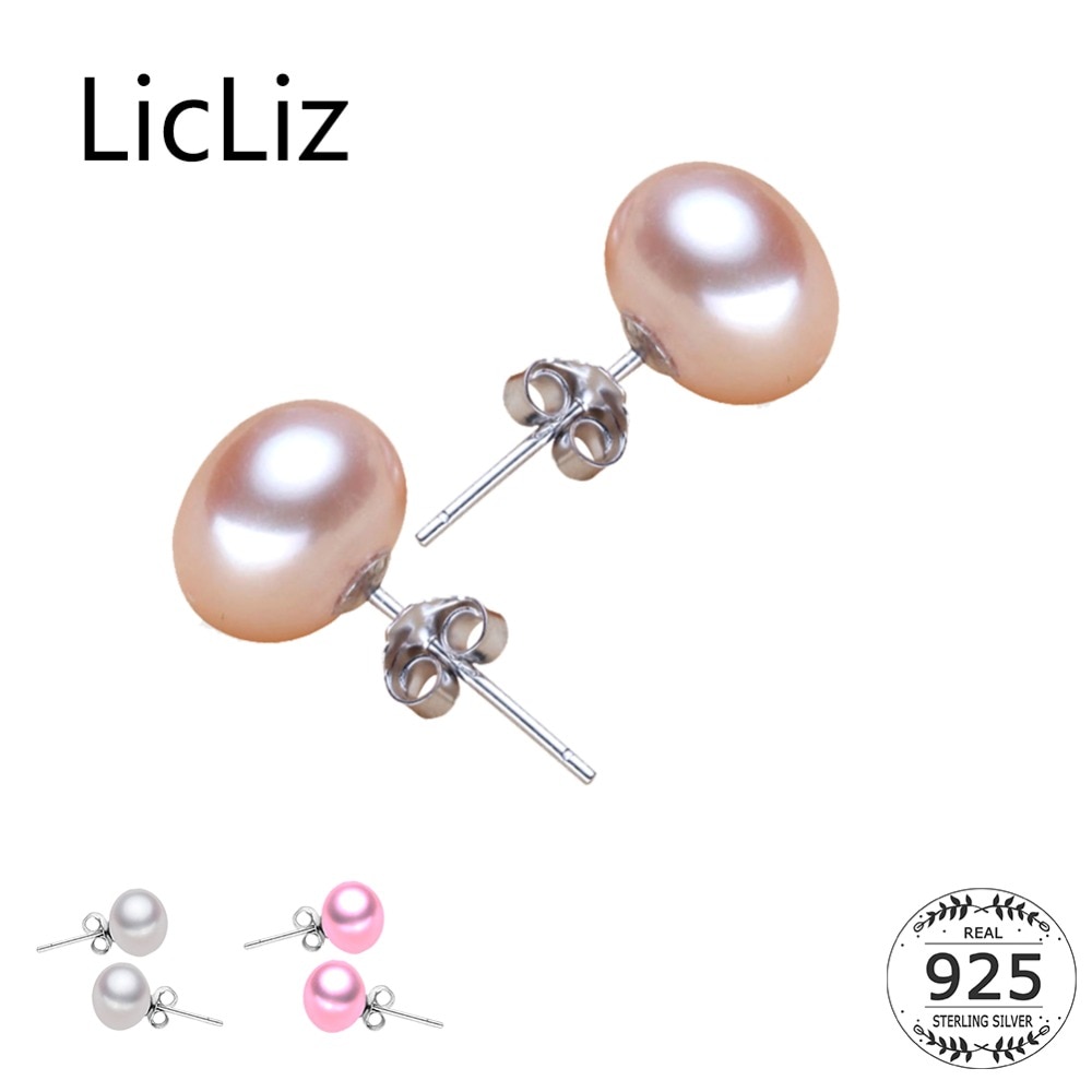 LicLiz Natural Pearl Earrings 925 Sterling Silver Ear Stud Piercing Pink Earrings Stud Women Small Round Simple Jewelry LAE0003B