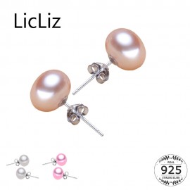LicLiz Natural Pearl Earrings 925 Sterling Silver Ear Stud Piercing Pink Earrings Stud Women Small Round Simple Jewelry LAE0003B