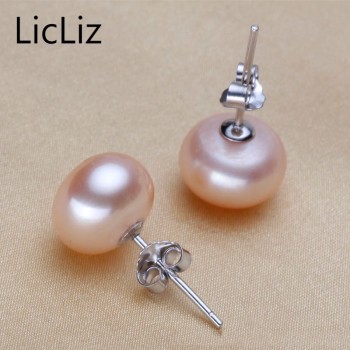 LicLiz Natural Pearl Earrings 925 Sterling Silver Ear Stud Piercing Pink Earrings Stud Women Small Round Simple Jewelry LAE0003B