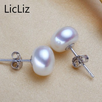 LicLiz Natural Pearl Earrings 925 Sterling Silver Ear Stud Piercing Pink Earrings Stud Women Small Round Simple Jewelry LAE0003B