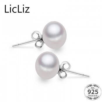 LicLiz Natural Pearl Earrings 925 Sterling Silver Ear Stud Piercing Pink Earrings Stud Women Small Round Simple Jewelry LAE0003B