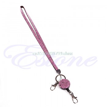 Neck Lanyard Retractable ID Badge Reel Crystal Rhinestone Phone Key Holder
