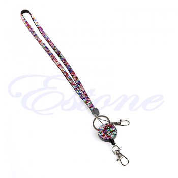 Neck Lanyard Retractable ID Badge Reel Crystal Rhinestone Phone Key Holder