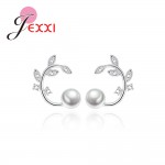 Jemmin New Wonderful White Pearl Leaves Shape Rhinestone 100% 925 Sterling Sliver High Quality Party Stud Earrings For Girls