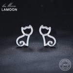 LAMOON 2018 New Hollow Cat 925-Sterling-Silver Stud Earrings Silver Color S925 Fine Jewelry for Women Girl Gift LMEY230