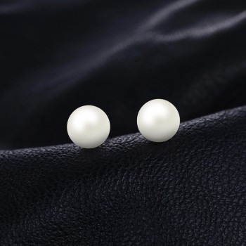 JewelryPalace 925 Sterling Silver 6.5mm Freshwater Cultured Pearl Button Ball Stud Earrings For Women As Best Gifts Jewerly