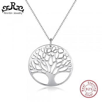 Rinntin Genuine 925 Real Sterling Silver Women Pendants With Chain Europe Hollowed Life Tree Female Jewelry Brincos Gift TSN90
