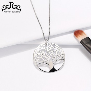 Rinntin Genuine 925 Real Sterling Silver Women Pendants With Chain Europe Hollowed Life Tree Female Jewelry Brincos Gift TSN90