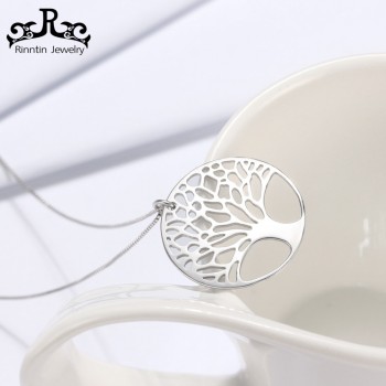 Rinntin Genuine 925 Real Sterling Silver Women Pendants With Chain Europe Hollowed Life Tree Female Jewelry Brincos Gift TSN90
