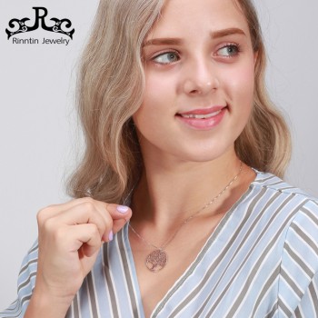 Rinntin Genuine 925 Real Sterling Silver Women Pendants With Chain Europe Hollowed Life Tree Female Jewelry Brincos Gift TSN90