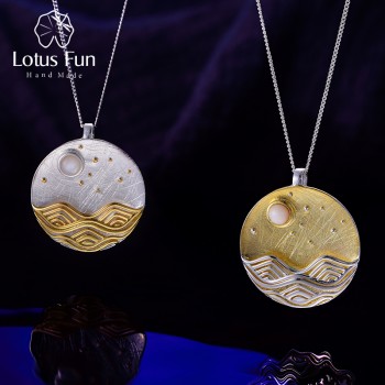 Lotus Fun Real 925 Sterling Silver Handmade Natural Fine Jewelry The Moonlight Design Pendant without Chain Acessorios for Women