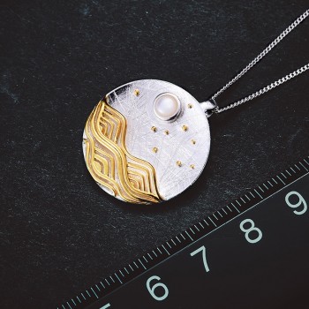 Lotus Fun Real 925 Sterling Silver Handmade Natural Fine Jewelry The Moonlight Design Pendant without Chain Acessorios for Women