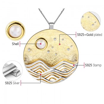 Lotus Fun Real 925 Sterling Silver Handmade Natural Fine Jewelry The Moonlight Design Pendant without Chain Acessorios for Women