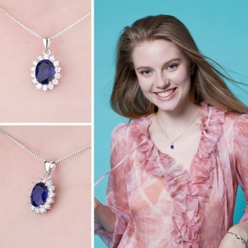 JewelryPalace Oval Princess Diana William Pendant Created Blue Sapphire Pendant 925 Sterling Silver Not Include A Chain Jewelry