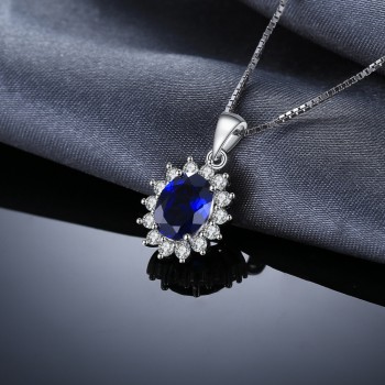 JewelryPalace Oval Princess Diana William Pendant Created Blue Sapphire Pendant 925 Sterling Silver Not Include A Chain Jewelry
