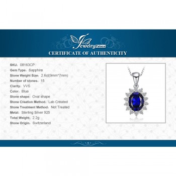 JewelryPalace Oval Princess Diana William Pendant Created Blue Sapphire Pendant 925 Sterling Silver Not Include A Chain Jewelry