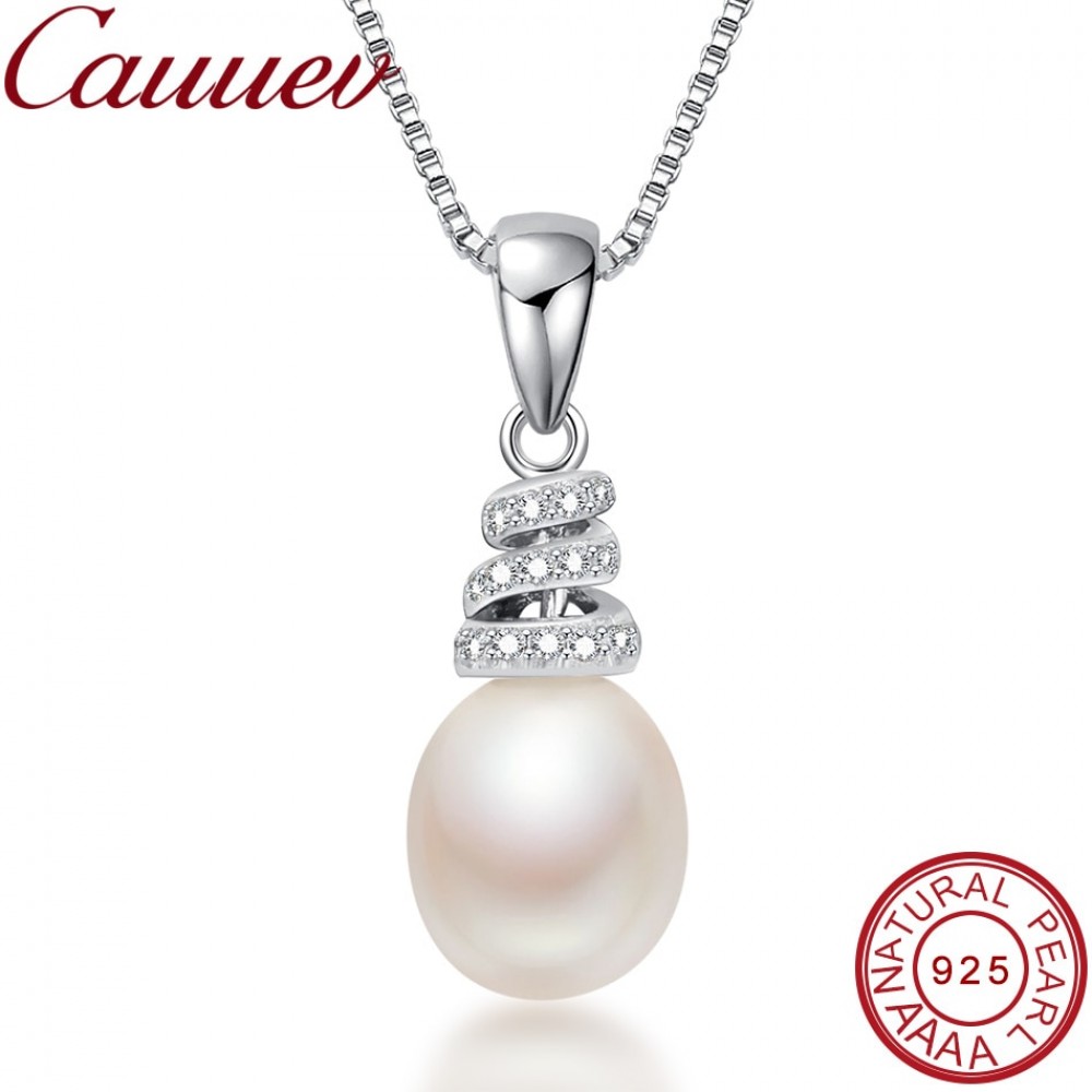 925sterling silver necklace pendant for women genuine 100% real Natural freshwater pearl jewelry 8-9mm wholesale price 5 colors