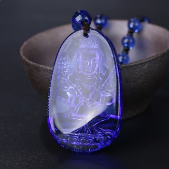 High quality Natural Blue crystal Carved Buddha Happy Amulet Pendant Necklace For Women Men Jewelry Healing crystal Reiki Power