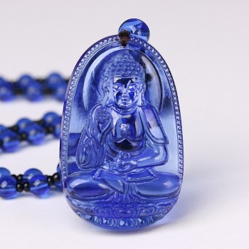 High quality Natural Blue crystal Carved Buddha Happy Amulet Pendant Necklace For Women Men Jewelry Healing crystal Reiki Power