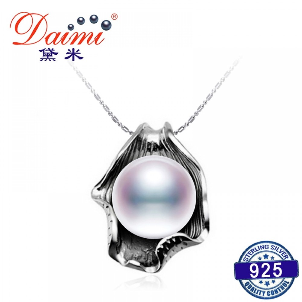 DAIMI Huge Pearl Pendant 10-11mm Natural White Pearl Pendant 925 Sterling Silver Pendant Necklace High Quality Brand Jewelry