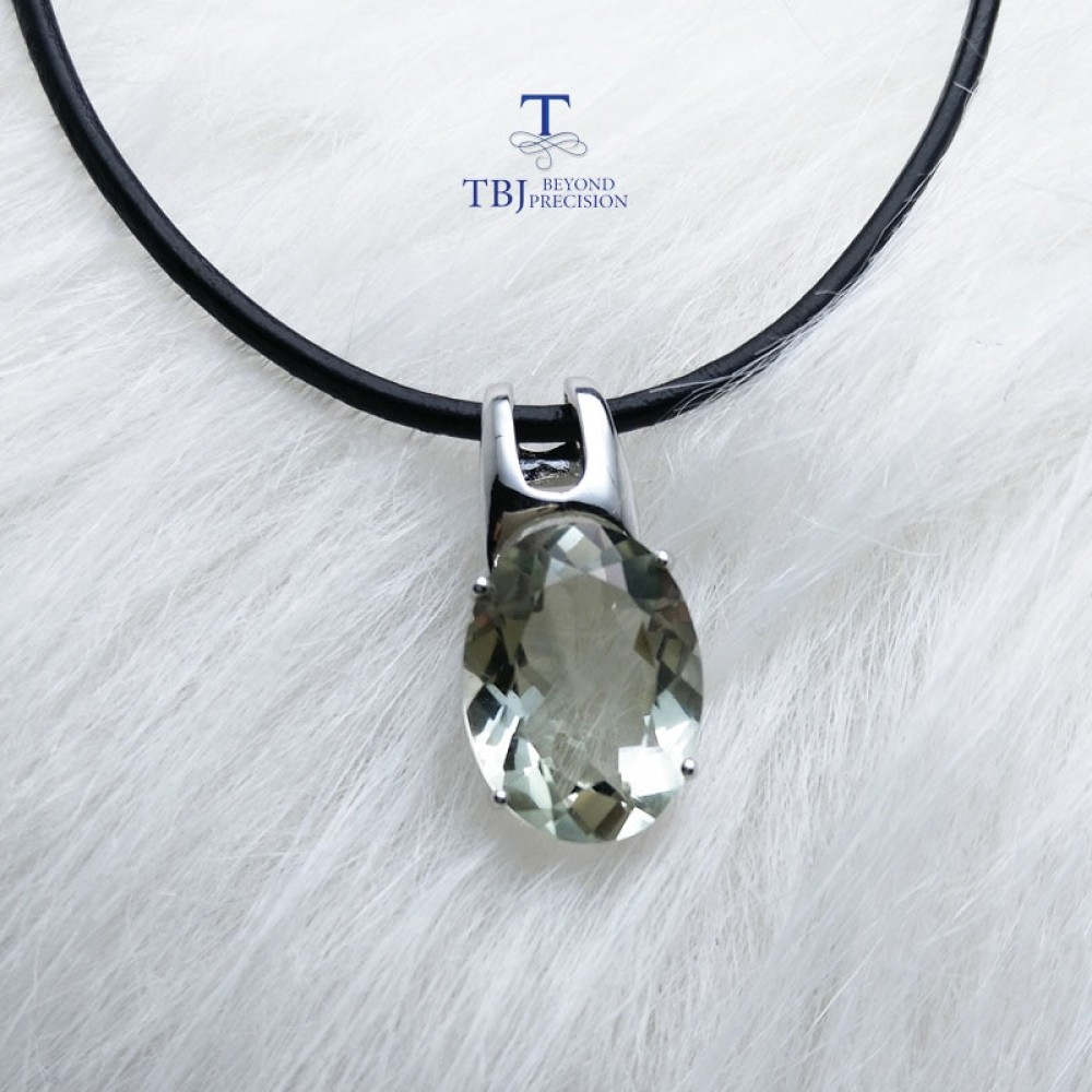 TBJ,simple and elegant pendant with natural green amethyst gemstone in 925 sterling silver fine jewelry for women amp; lady as gift