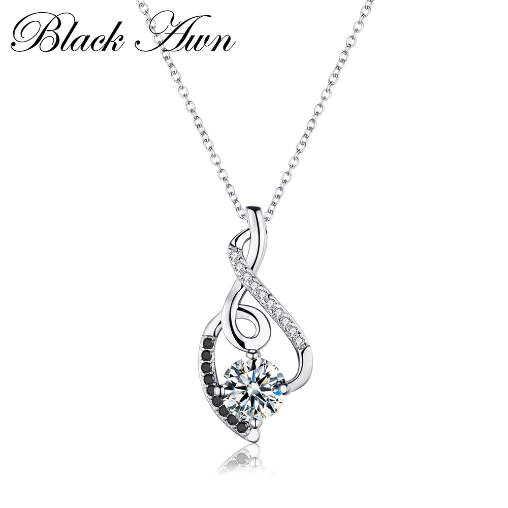 Trendy Femme Genuine 100% 925 Sterling Silver Necklaces Pendants Jewelry Blackamp;White Stone Necklace Women Bijoux P081
