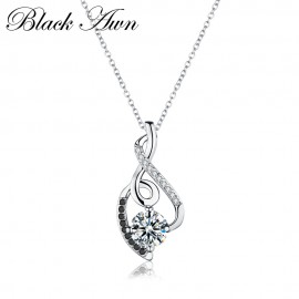Trendy Femme Genuine 100% 925 Sterling Silver Necklaces Pendants Jewelry Blackamp;White Stone Necklace Women Bijoux P081
