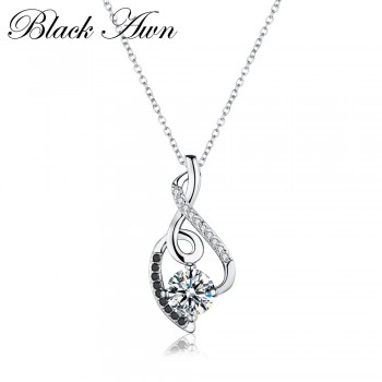Trendy Femme Genuine 100% 925 Sterling Silver Necklaces Pendants Jewelry Blackamp;White Stone Necklace Women Bijoux P081