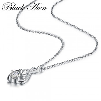 Trendy Femme Genuine 100% 925 Sterling Silver Necklaces Pendants Jewelry Blackamp;White Stone Necklace Women Bijoux P081