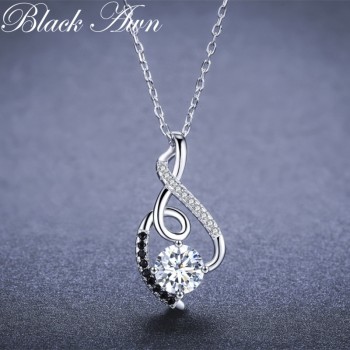 Trendy Femme Genuine 100% 925 Sterling Silver Necklaces Pendants Jewelry Blackamp;White Stone Necklace Women Bijoux P081