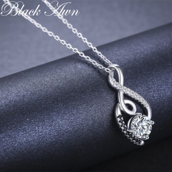 Trendy Femme Genuine 100% 925 Sterling Silver Necklaces Pendants Jewelry Blackamp;White Stone Necklace Women Bijoux P081