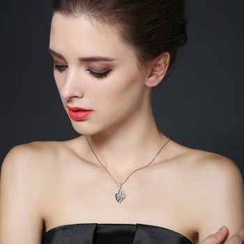Trendy Femme Genuine 100% 925 Sterling Silver Necklaces Pendants Jewelry Blackamp;White Stone Necklace Women Bijoux P081