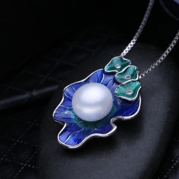 FENASY Pearl Jewelry flower pendant,Genuine natural Pearl Necklace,cloisonne Pearl Choker pendant Women new party Enamel pendant