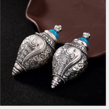Uglyless Real 999 Fine Silver Handmade Buddha Conch Pendant without Chain Openable Gaudencio Box Jewelry Retro Turquoise Bijoux