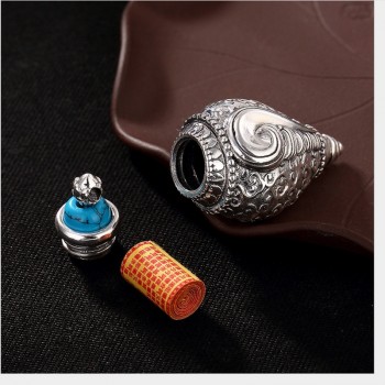 Uglyless Real 999 Fine Silver Handmade Buddha Conch Pendant without Chain Openable Gaudencio Box Jewelry Retro Turquoise Bijoux