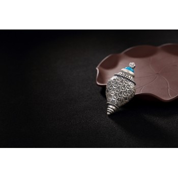 Uglyless Real 999 Fine Silver Handmade Buddha Conch Pendant without Chain Openable Gaudencio Box Jewelry Retro Turquoise Bijoux