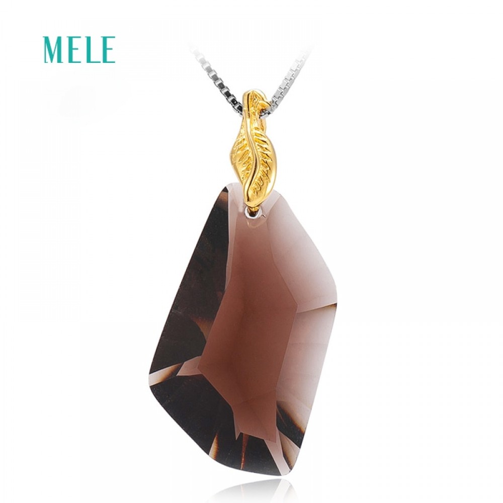 MELE Natural smoky quarts silver pendant, 15mm*26mm, all clean quarts, fashion and popular, nice cutting and quality