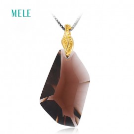 MELE Natural smoky quarts silver pendant, 15mm*26mm, all clean quarts, fashion and popular, nice cutting and quality
