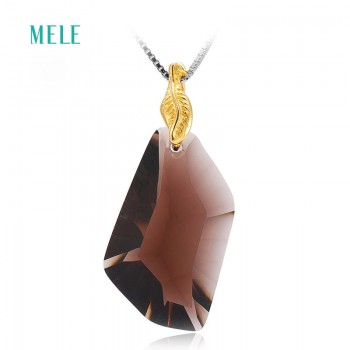 MELE Natural smoky quarts silver pendant, 15mm*26mm, all clean quarts, fashion and popular, nice cutting and quality
