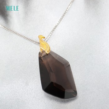 MELE Natural smoky quarts silver pendant, 15mm*26mm, all clean quarts, fashion and popular, nice cutting and quality