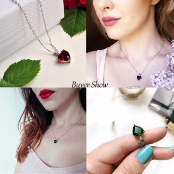 DOUBLE-R 925 Sterling Silver Emerald Necklace Sapphire Pendant Ruby jewelry heart Necklaces amp; Pendants for women silver 925