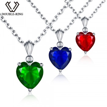 DOUBLE-R 925 Sterling Silver Emerald Necklace Sapphire Pendant Ruby jewelry heart Necklaces amp; Pendants for women silver 925